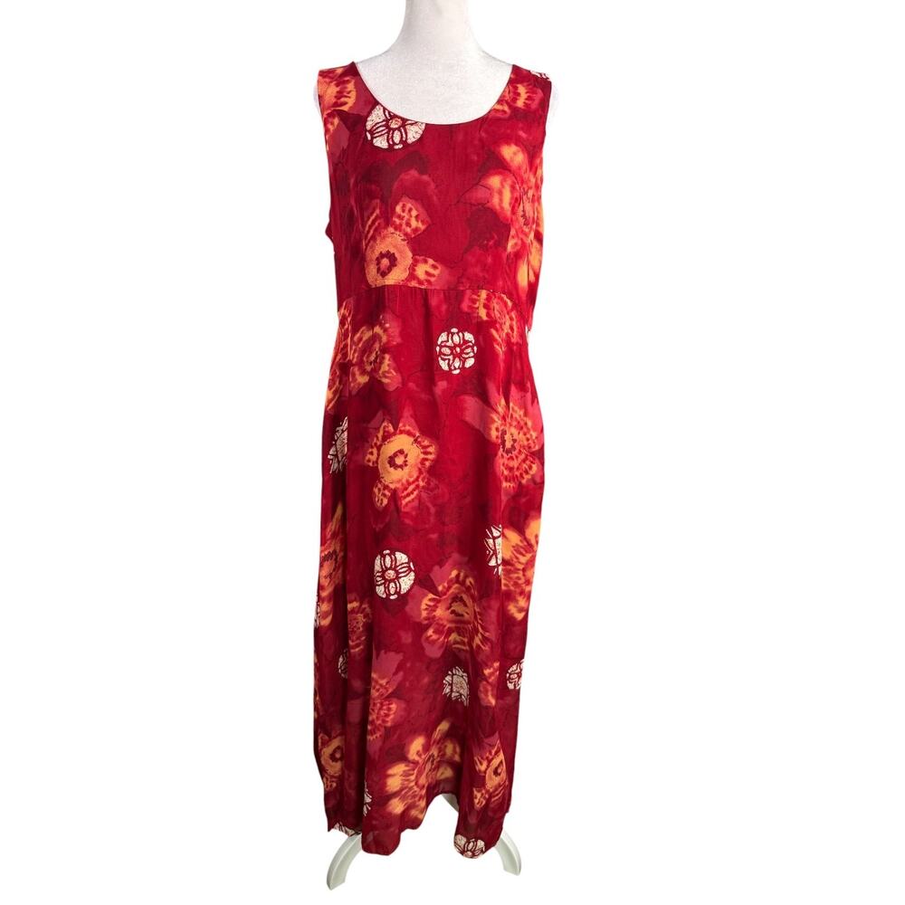 Rabbit Rabbit Rabbit Designs 12 Maxi Dress Matching Cardigan Red Floral Batik - Picture 2 of 15
